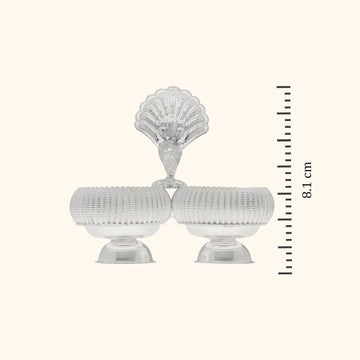 Moon Engraved Silver Karanda - Silver Pooja Items / Silver Puja Samai